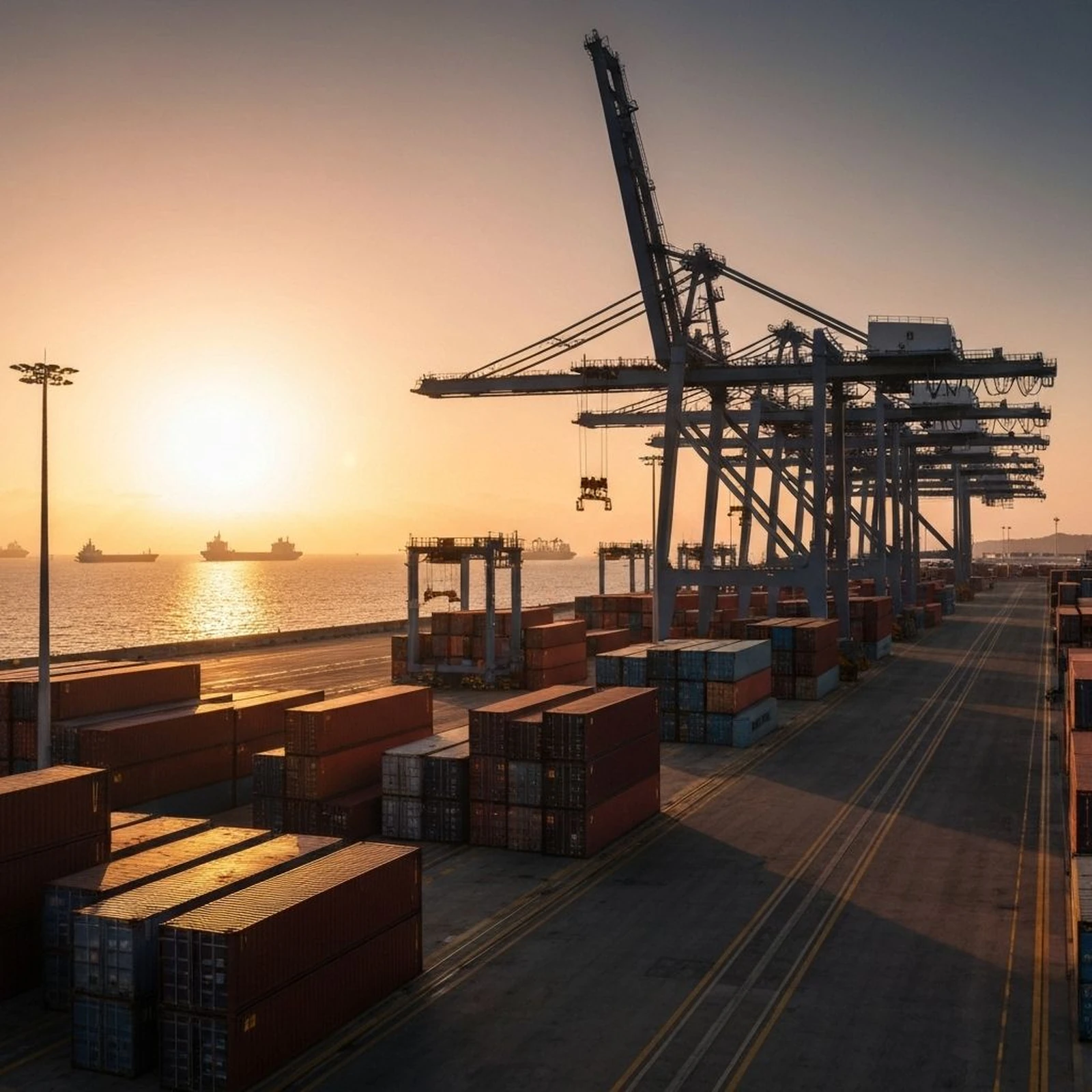 Puerto de carga al atardecer